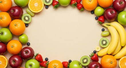 Assortment Of Fresh Vibrant Fruits Forming A Decorative Frame Concept