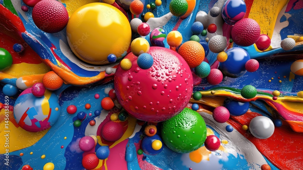 Poster Glossy dot pattern background with 3D sphere effects in a colorful abstract style