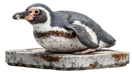 A Humboldt Penguin Sitting on a Weathered Stone Wildlife Photography Zoo Animal Antarctic Bi