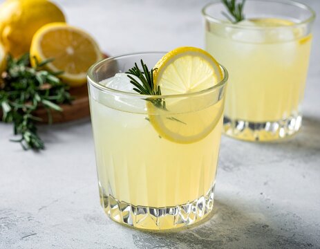 refreshing lemon and rosemary mocktail setup with fresh herbs and zesty flavors

