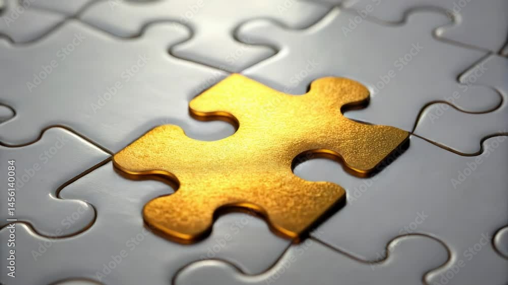 Poster a close-up view of a white puzzle piece with a shiny golden center, highlighting the concept of comp