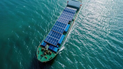Solar Powered Cargo Ship Navigating Ocean Waters, Green Energy and Innovation