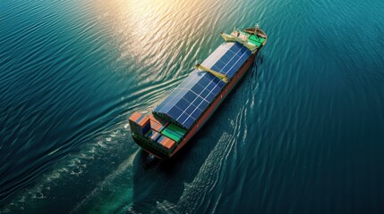 Solar-Powered Cargo Ship Sailing on Calm Waters: A Sustainable Transportation Concept