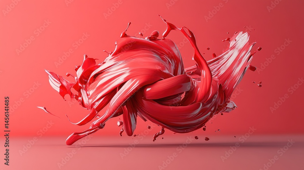 Poster floating paint swirl, dynamic curves and reflections, abstract design in modern art style