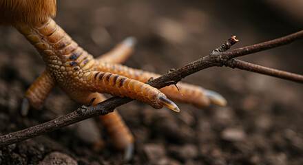 Fototapeta premium Close Up Of Fowl Feet Holding On A Branch In The Woods