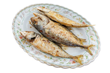 Top view of Fried mackerel fish , focus selective