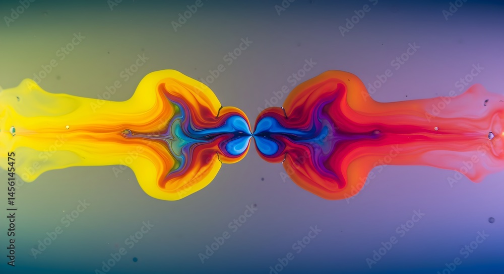 Poster abstract fluid art vibrant colors swirling in a symmetrical design, creating a mesmerizing visual ma