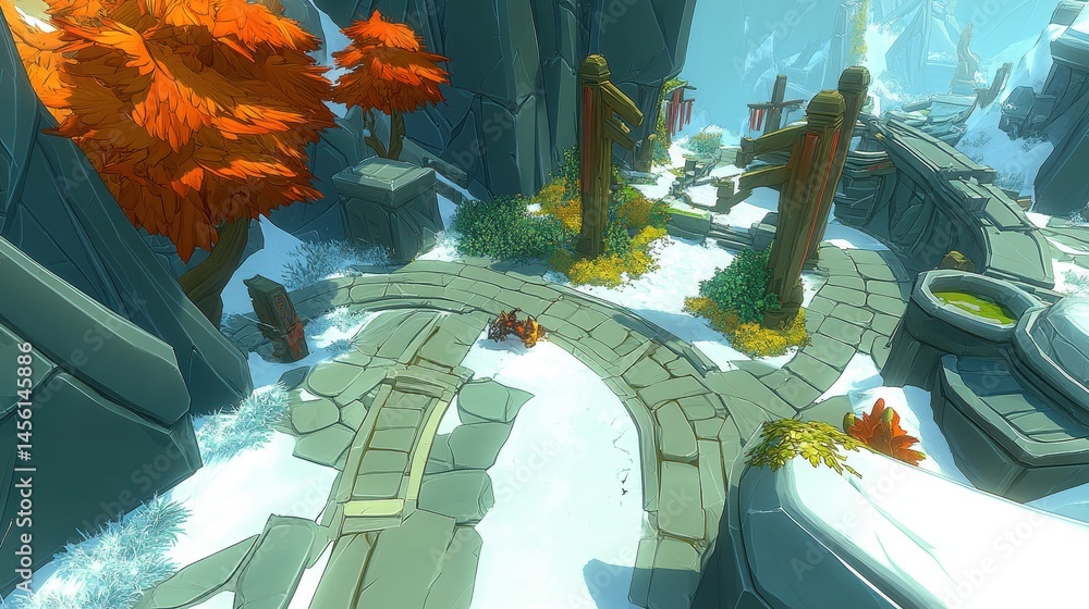 Poster futuristic exploration game environment intricate scenery captivating digital landscape advanced tec