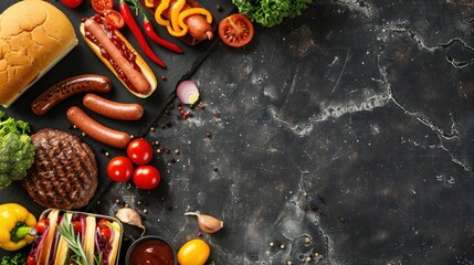 Culinary Composition: A Delicious Display of Grilled Meats, Vegetables, and Fresh Ingredients