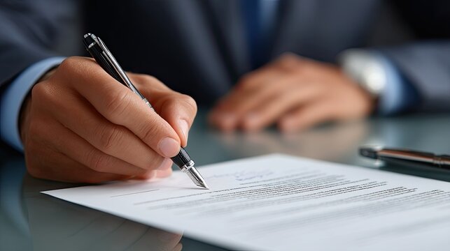 Business Contract Signing in Bright Office. Legal Agreement Paperwork.