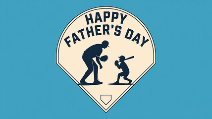 Happy Father's Day shows silhouette of a dad and son playing baseball on a baseball field