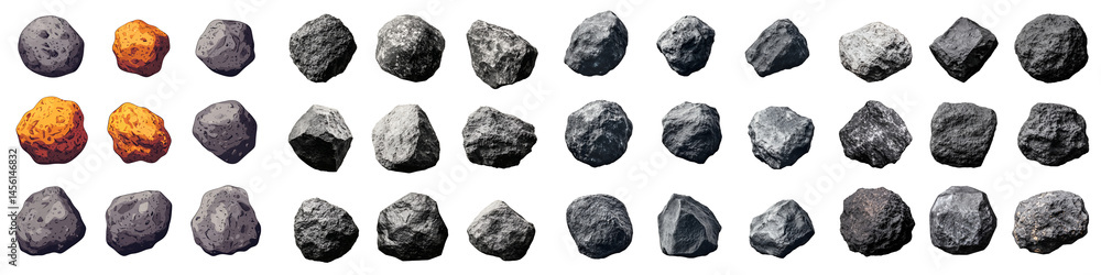 Poster a collection of various rocks and stones with different textures and colors. long_title:this image s