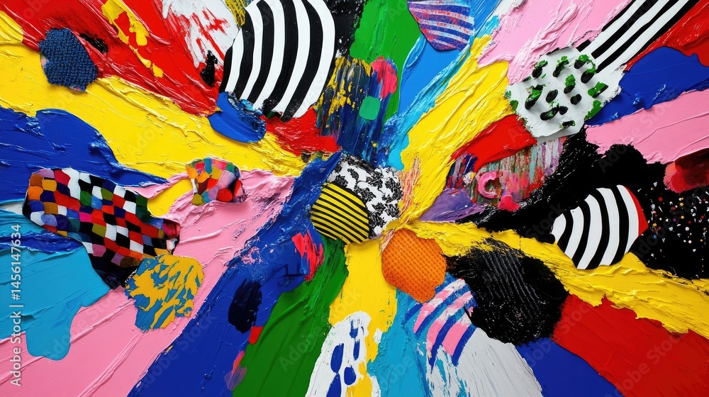 Poster colorful energy burst in modern pop art style with beat-synced visual patterns