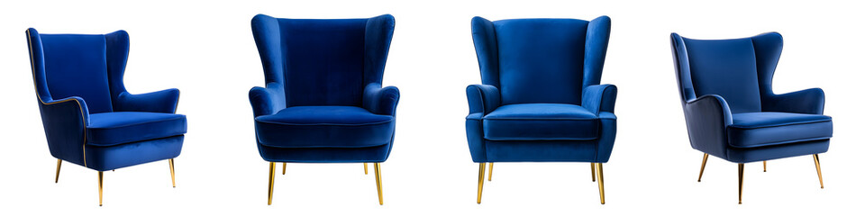 Naklejka premium Elegant blue velvet armchairs in a modern living room setting