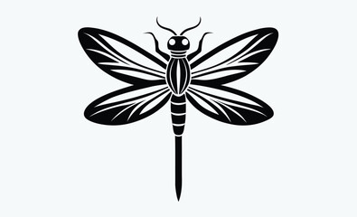 Dragonfly silhouette, Glyph icon of insect, simple shape of damselfly, Black vector illustration on white, Perfect for decoration, carving, design 