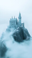 Misty castle on a hill