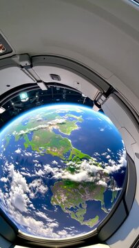 Vue de la Terre depuis un vaisseau spatial futuriste

