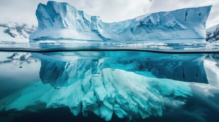 Iceberg Above and Below Water Reflecting, Arctic Scene, Stunning Landscape