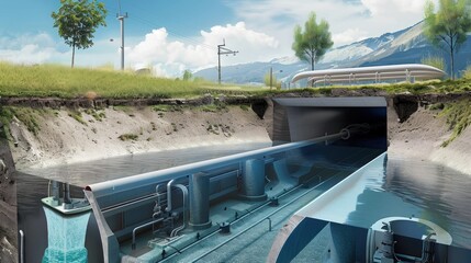 Conceptual illustration of infrastructure for transportation with water features