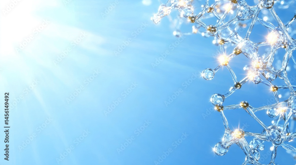 Poster clean and professional medical background with molecules floating over a soft blue gradient