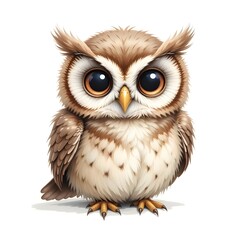 Fototapeta premium Cute Cartoon Owl Sitting Down with Big Eyes and Soft Feathers