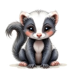 Obraz premium Cute Cartoon Skunk Sitting Portrait with Detailed Fur and Big Eyes