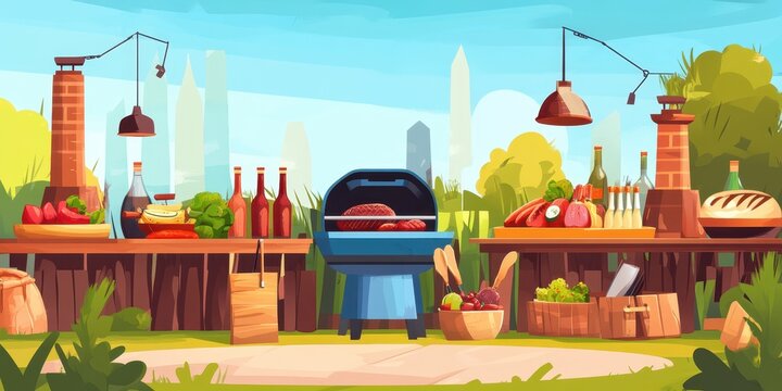 Barbeque backyard food banner