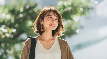 微笑む都会の女性のフレッシュな表情