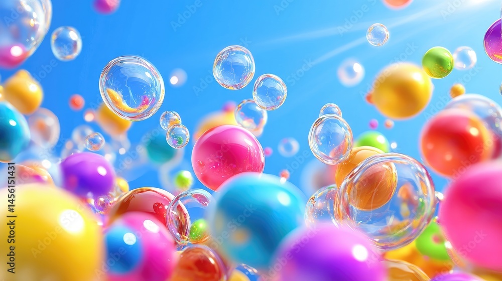 Poster Bright and playful dot design background with shiny texture and smooth gradient spheres