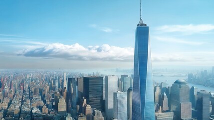 Naklejka premium Metropolitan vista showcasing modern urban landscape and architectural marvel under radiant sky inspiring travel and global commerce