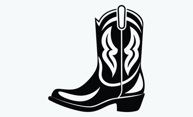 Cowboy boots silhouette, Cowboy boots and western hat, Set of rodeo cowboy Silhouette,Vector illustration, Cowboy boot line art isolated on white background