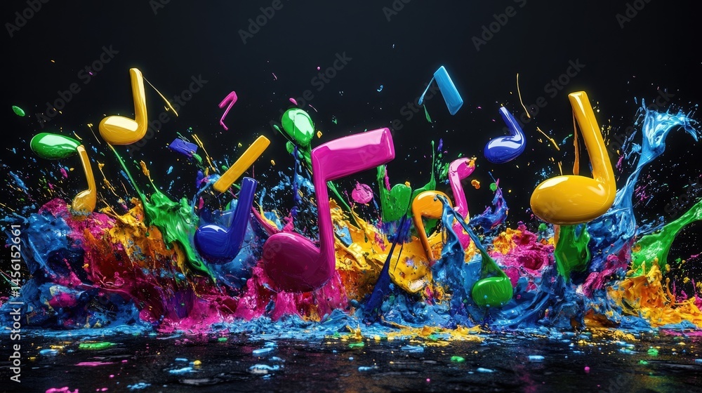 Poster Bold pop-style color flow with splashes and waveforms representing musical beats