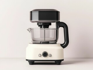 Sleek and contemporary food processor with a clear glass control buttons and a minimalist design isolated on a clean white background  This versatile kitchen appliance is perfect for blending