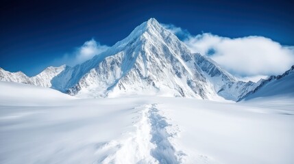 Obraz premium An imposing mountain landscape adorned in snow showcases the grandeur of nature, creating an awe-inspiring scene that invites adventure and exploration in a winter wonderland.