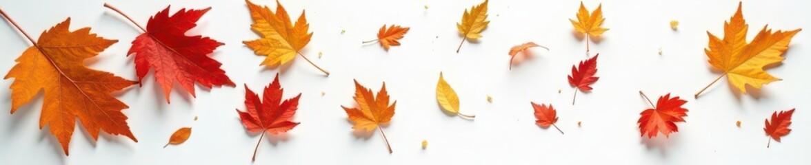 Fototapeta premium Dried bay leaves scattered on pristine white background, culinary, light, design