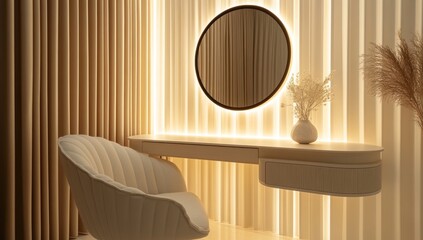 Elegant vanity area with soft lighting
