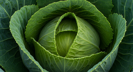 Fototapeta premium Fresh Green Cabbage Head In The Garden For Healthy Cooking Ideas