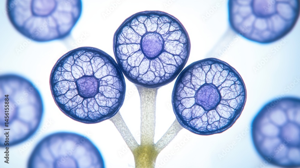 Poster microscopic view of plant stem cross-sections showing intricate vascular bundles and cellular struct