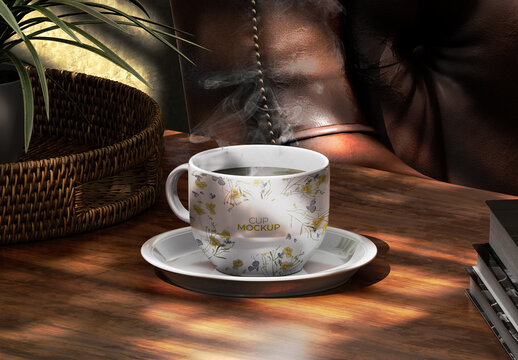 Porcelain Isolated Cup On Table Mockup