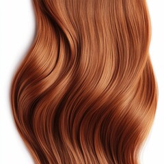 Fototapeta premium Closeup view of chestnut brown clip in hair extensions with smooth flowing waves and a lustrous glossy finish isolated on a pristine white studio background
