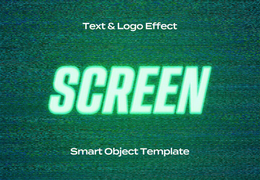 Screen Monitor TV VHS Display Text Logo Style Effect Mockup Logotype Template Shape