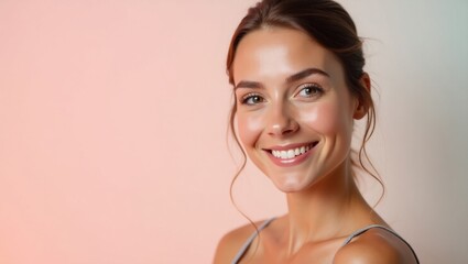Sugar Free Electrolytes. Smiling Healthy Woman. Female woman model isolated background. Healthy woman smiles, surrounded by bright pink environment, conveying energy and positivity .
