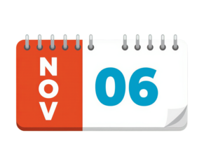 Calendar Page, November 6th, Red and White, Transparent Background