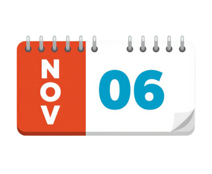 Calendar Page, November 6th, Red and White, Transparent Background