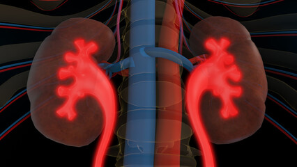 Human urinary system ureters anatomy for medical concept 3D rendering