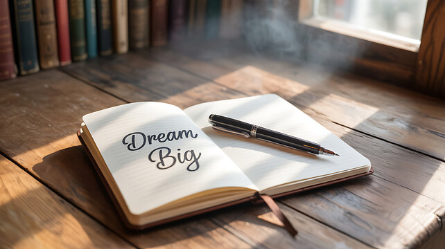 Open notebook with the words Dream Big inspiring creativity and ambition
