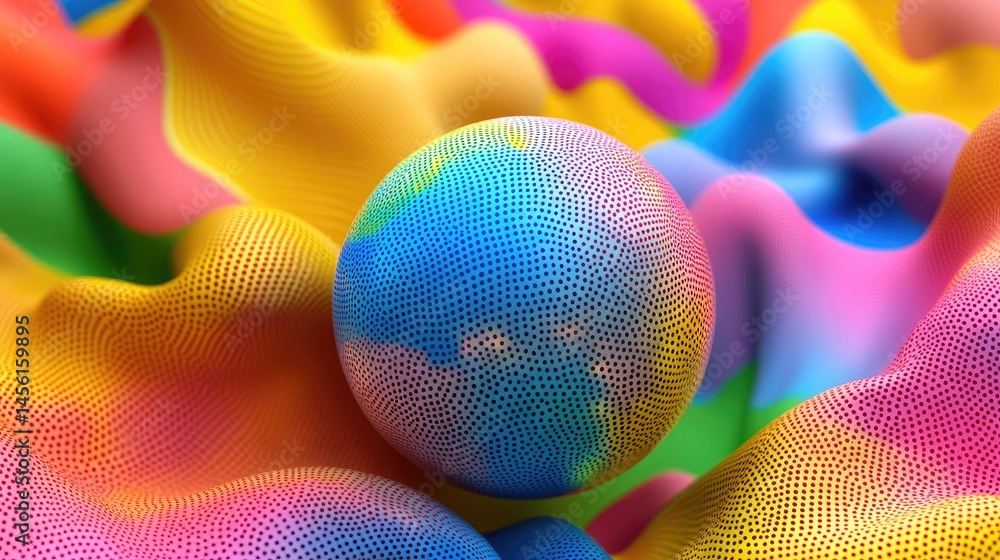Aufkleber Abstract sphere gradient background with shiny halftone pop dots on soft colorful backdrop