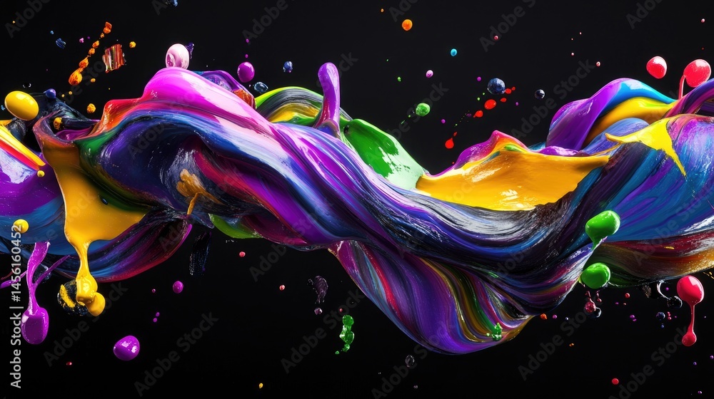 Poster Abstract paint vortex twisting in space, dynamic liquid shape captured mid-motion, 3D style
