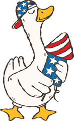 Retro goose on independence day with Firework for cerebration in 4th of July