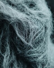 Obraz premium Abstract close-up of tangled, light gray fibers. Intricate texture, dark background